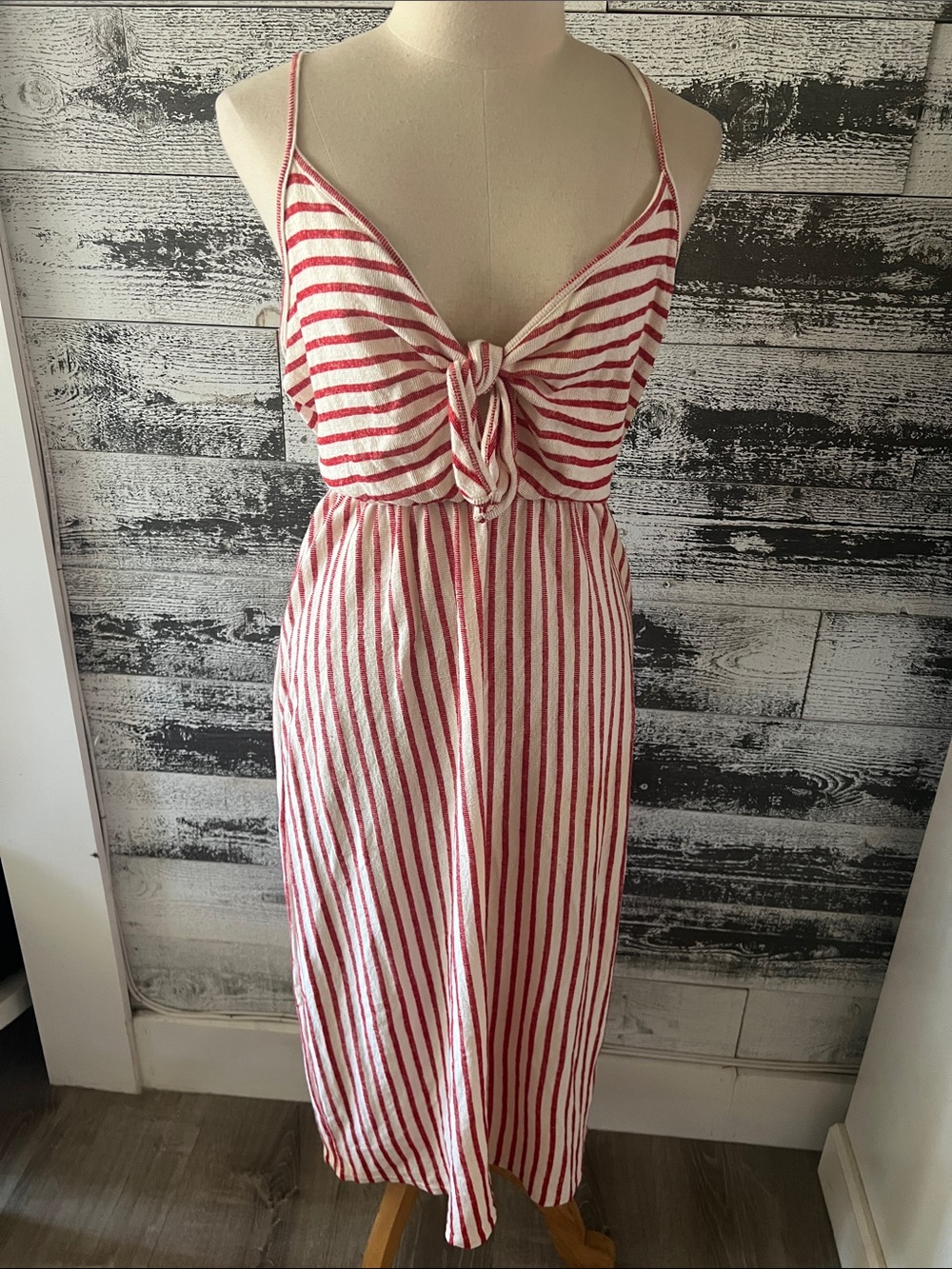 HEY! Red and cream Striped Tie-Front Midi Dress